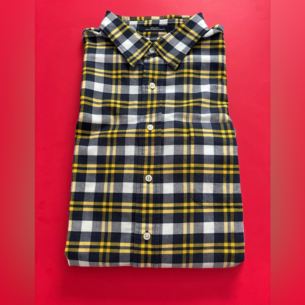 Daniel Cremieux collection blue white and yellow plaid shirt size large